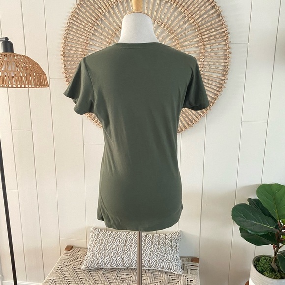Women’s Olive Green Graphic T-Shirt – Retro Sunset ‘Salty’ Beach Tee Size small - Picture 4 of 7